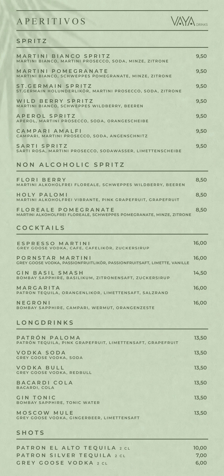 VAYA Drinkkarte Seite 2 Karlsruhe